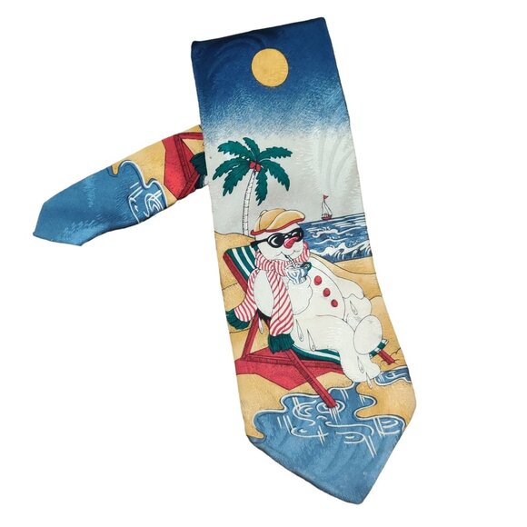 Surrey Mens Necktie Holiday Beach Snowman Christmas Party Vacation Silk Tie - Picture 1 of 7